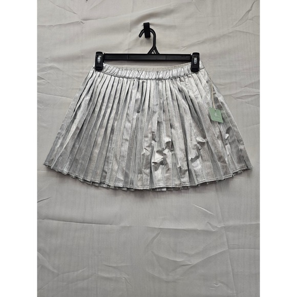 Owillo Dresses & Skirts - Owillo Metallic Silver Pleated‎ Mini Skirt Slim Fit Elastic Waist XL F16826606